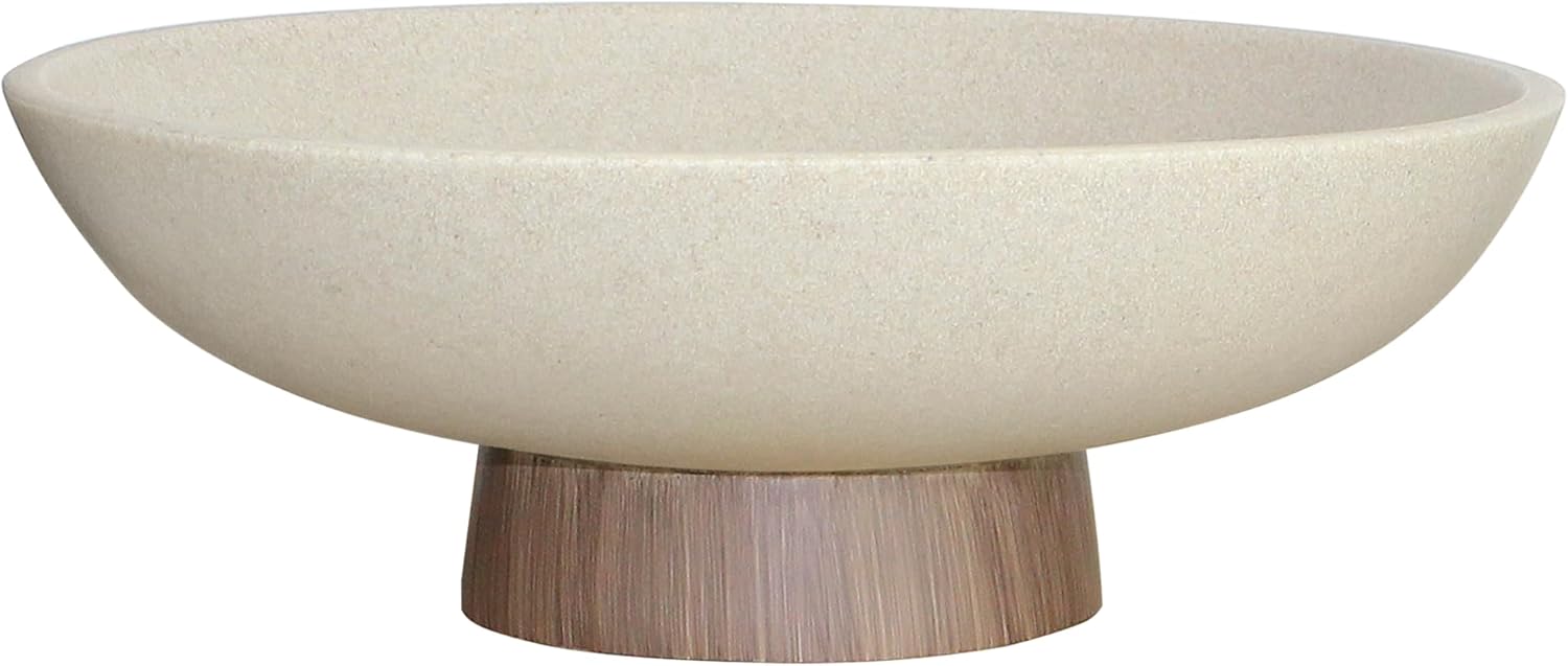LIN CHUAN Modern Resin Pedestal Bowl – Large Fruit Bowl for Kitchen Counter, Catch All Bowl for Entryway Table, Stylish Key Bowl & Dining Centerpiece, Brown