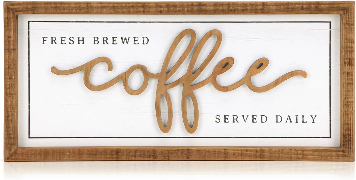 NIKKY HOME Farmhouse Coffee Signs For Bar, Vintage Wood Coffee Station Decorations For Home Counter And Kitchen, Rustic Wood Framed Hanging Wall Plaque 16×7 Inch