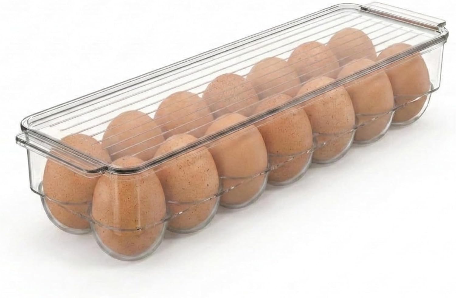 American Dream Fridge Bin Egg Holder for Refrigerator, 14-Egg Storage Container with Lid, Stackable BPA-Free Plastic Organizer Tray for Kitchen Fridge – Clear