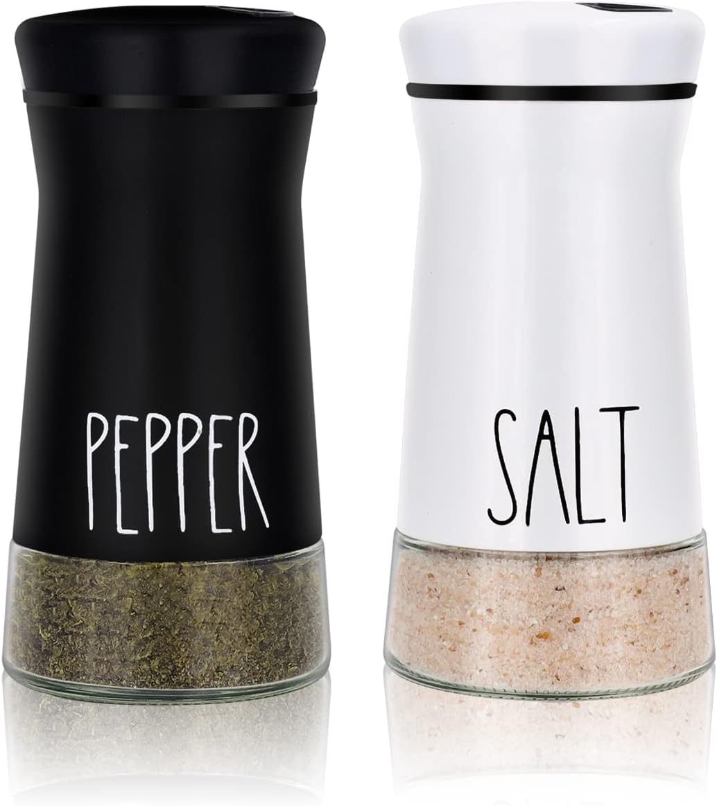 Farmhouse Salt and Pepper Shakers with Adjustable Pour Holes, Refillable Salt Shaker by Aelga, Ideal for Himalayan, Kosher, Black and White Pepper