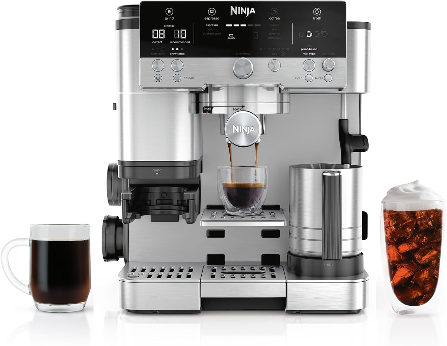 Ninja Luxe Café Premier 3-in-1 Espresso Machine, Drip Coffee, & Cold Brew | Built-in Grinder, Hands-Free Milk Frother, and Assisted Tamper for Cappuccinos & Lattes, Stainless Steel, ES601