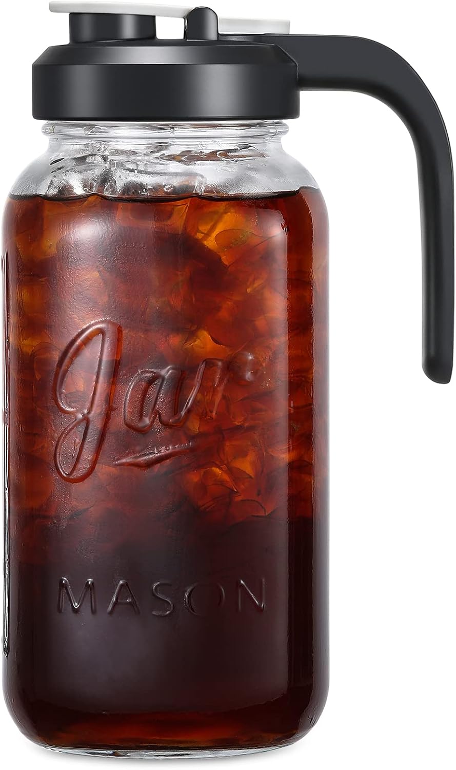 2 Quart Glass Pitcher with Lid – Airtight & Leakproof Mason Jar Pitcher with Filter Lid, Wide Mouth Glass Jar, Heavy Duty Glass Container for Water, Juice, Milk, Tea, Iced Coffee, and Drinks