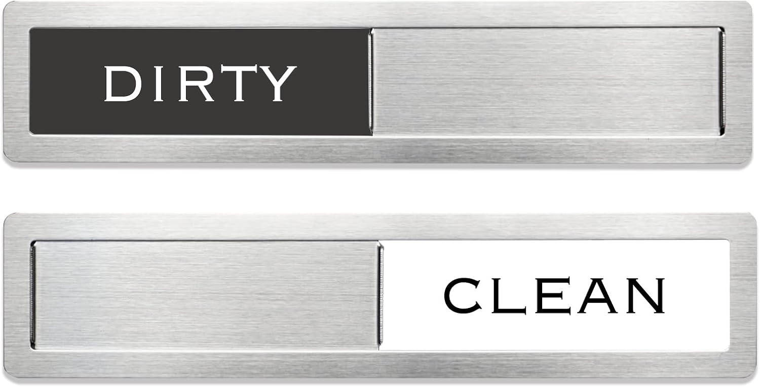 Dishwasher Magnet Clean Dirty Sign, Premium Stainless Steel Black and White Non-Scratch/Kitchen Decor/Easy to Read & Slide/Strong Magnetism Housework Indicator (Black White)
