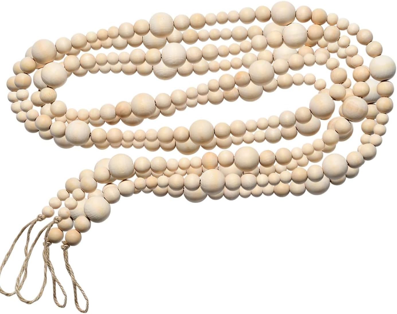 2PCS 86in Christmas Wood Bead Garland, Creative Wooden Garland for Valentine’s Day Decor, Farmhouse Wall Home Rustic Country Natural Holiday Decoration Hanging Prayer Beads