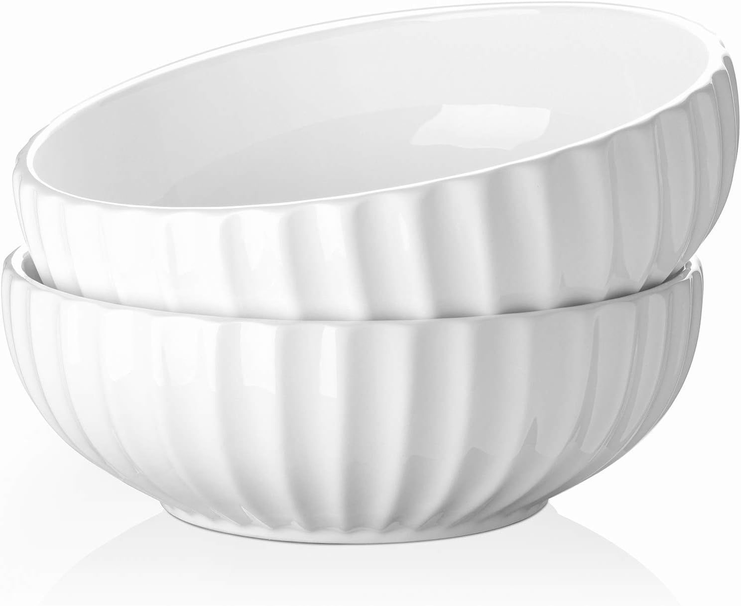 DOWAN 9.8” Serving Bowls, 86 oz Large Salad Bowl, Ceramic Serving Dishes, Set of 2, Pumpkin Shape for Christmas, Entertaining, Party, Kitchen, Dinner, Banquet, Housewarming Gift, White
