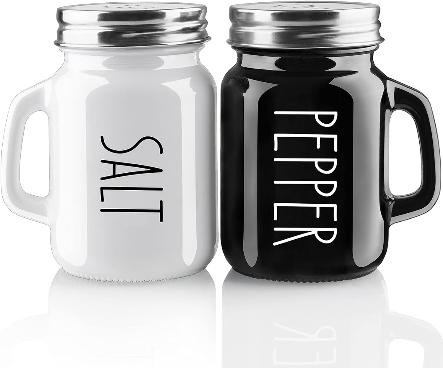 Salt and Pepper Shakers Set, ZOSUJO 4 oz Cute Salt Pepper Shaker, Kitchen Decor for Home Restaurants Wedding, Glass Black White Sets with Stainless Steel Lids