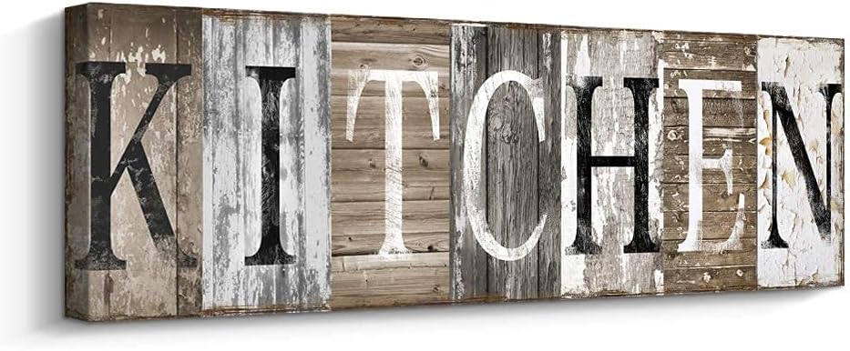 Pinetree Art Rustic Farmhouse Kitchen Wall Decor Canvas Prints Kitchen Signs Wall Decor (With Solid Wood Inner Frame)