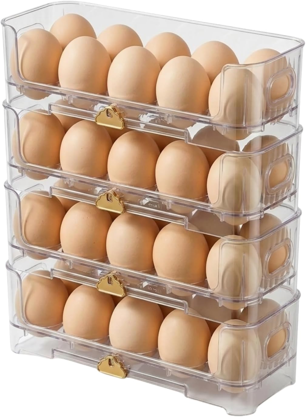 Stackable Egg Holder for Refrigerator Side Door, Slim 4-Tier Modular Egg Organizer with Date Tracker, Space Saving 40-Egg Container for RV Camper Mini Fridge and Small Apartment