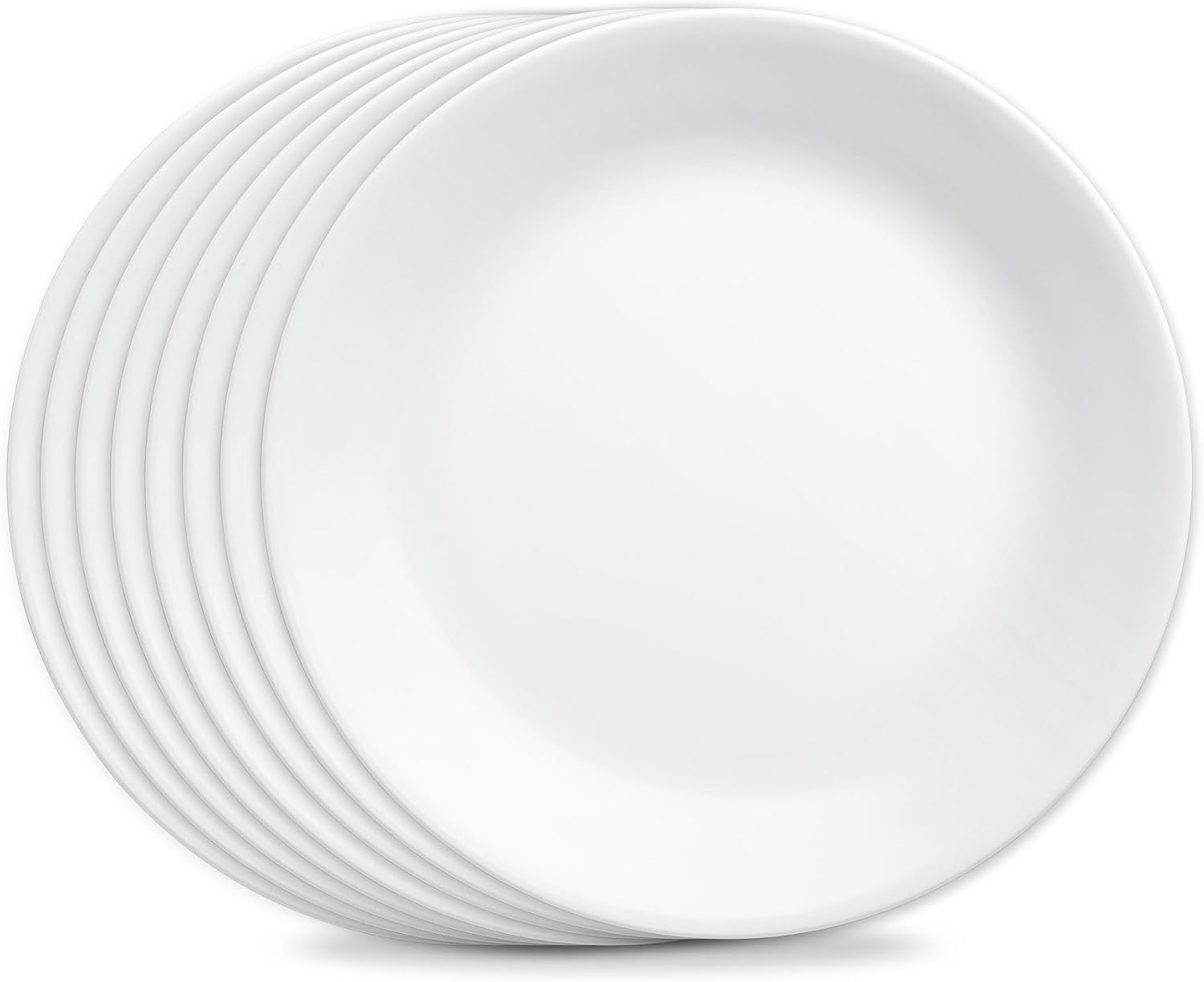 Corelle Vitrelle 8-Piece Dinner Plates Set Triple Layer Glass and Chip Resistant, Lightweight Round Plates, Winter Frost White