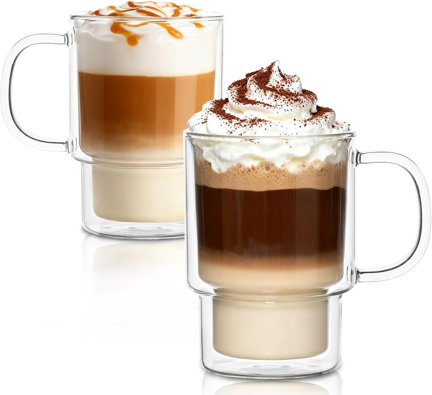 INSETLAN 16oz Double Wall Glass Coffee Mugs Set of 2, Insulated Borosilicate Cups with Handles, Clear Heat Resistant Glasses Mugs for Hot Beverages, Cappuccino, Espresso, Latte, Tea