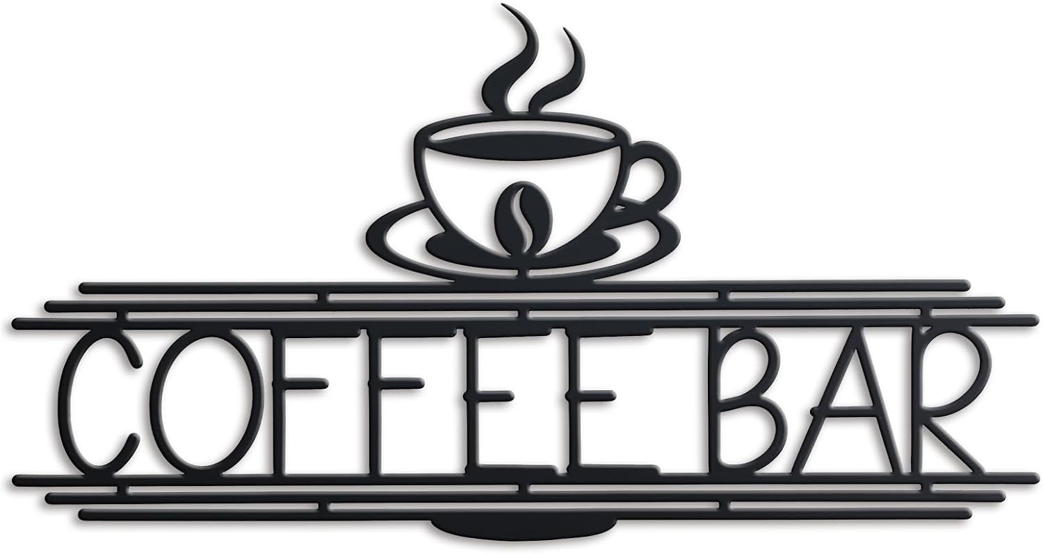 Metal Coffee Bar Sign, 14.96×8 Inch Coffee Sign for Wall, Coffee Bar Signs for Coffee Station Kitchen Home Decor (Elegant)