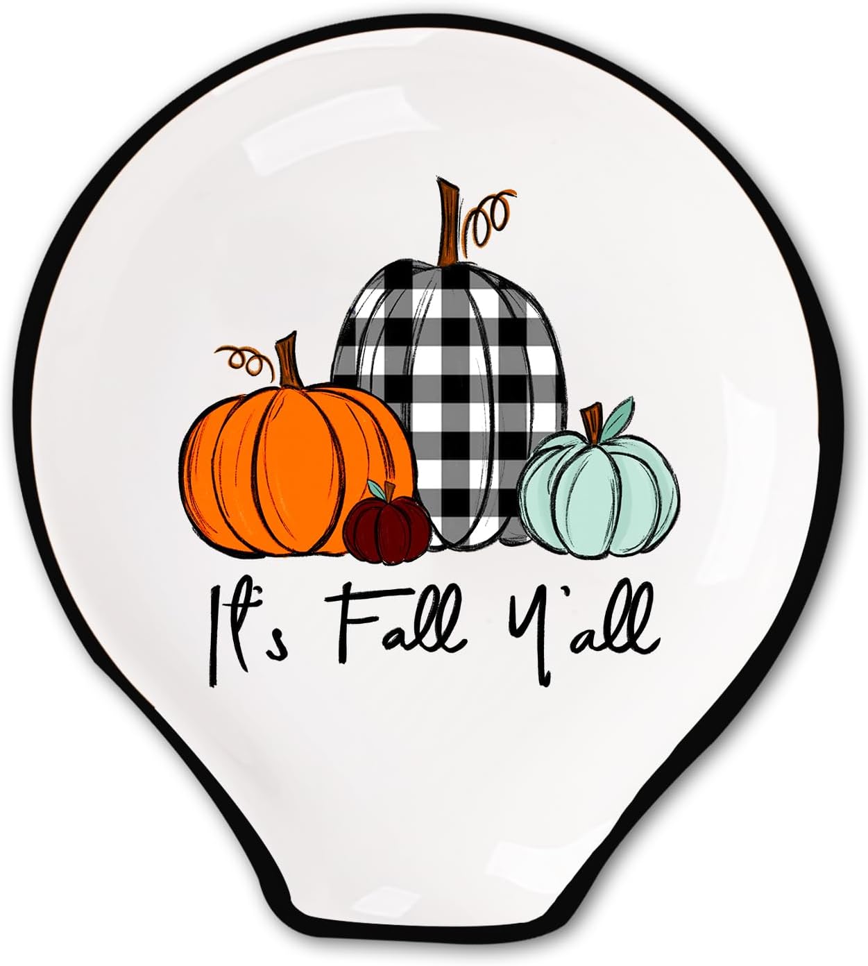 Whaline Fall Spoon Rest Plaid Pumpkin Ceramic Spoon Holder MIni Seasonal Sauce Dishes Farmhouse Fall Thanksgiving Coffee Spoon Holder Ring Dish for Stove Top Cooking Utensil Kitchen Office Decor