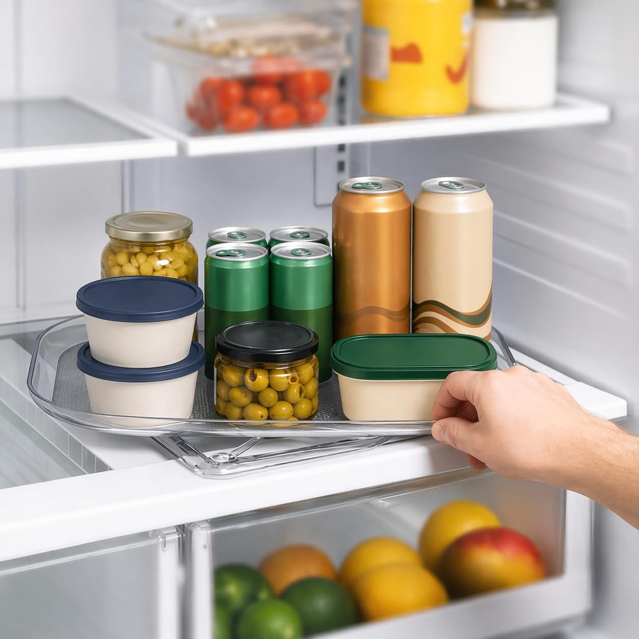 Oizeir Refrigerator Lazy Susan Turntable – Clear Rectangular Fridge Organizer with Suction Cups, 360° Rotating Tray for Side-by-Side Refrigerators, Cabinet & Pantry Organization