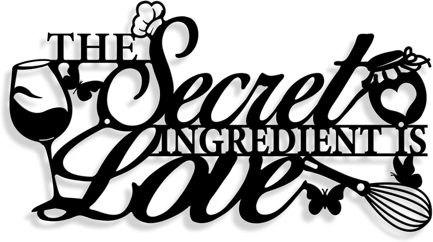 The Secret Ingredient is Love Metal Wall Art Sign, Farmhouse Dining Room Kitchen Wall Decor Housewarming Gift Counter Pantry Sign (Black, 8.8×16 inches)