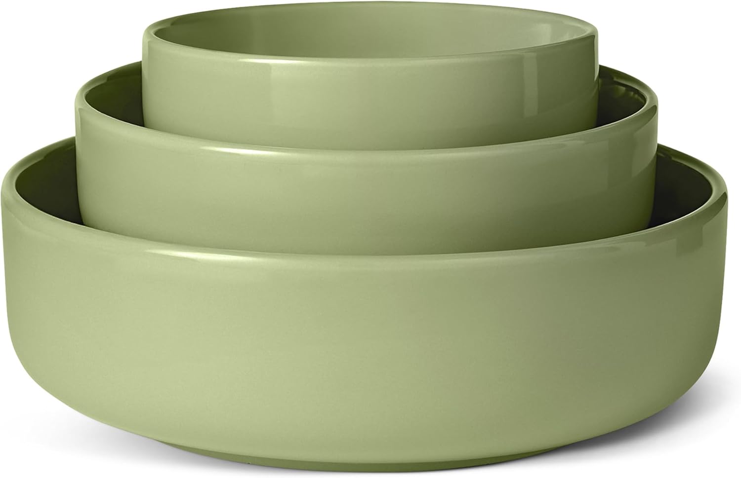 Amazon Basics Glazed Stoneware Serving Bowls, 3-Piece Set, Dishwasher-Safe, Microwave-Safe, Olive