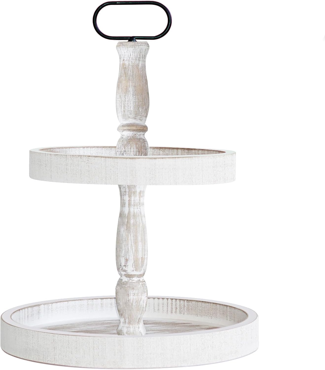 Decorative Tray – Two Tiered Tray Cupcake Stand Farmhouse Rustic 2 Tiered Serving Tray for Home and Kitchen Decor, Party, Weddings-Holiday Decoration Customizable Display Options(White)