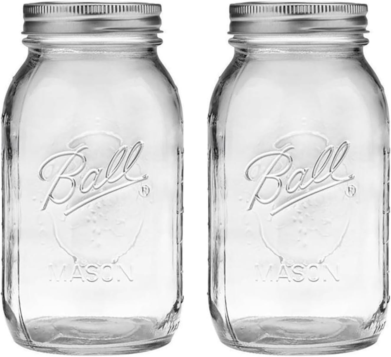 Ball Regular Mouth 32-Ounces Mason Jar with Lids and Bands, Clear,(Pack Of 2)