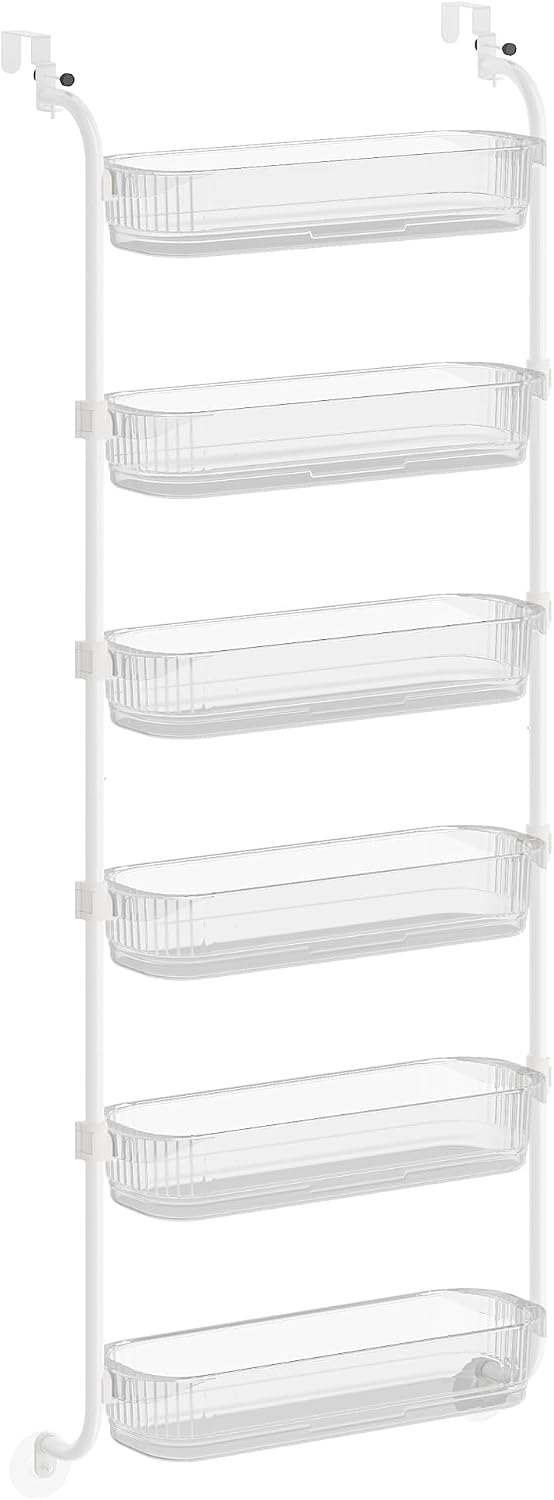 SONGMICS Over the Door Pantry Organizer, 6-Tier Kitchen Pantry Door Organizer with Adjustable Tall Baskets, Hanging Spice Rack, for Bedroom Bathroom Laundry Room, Transparent UKCS046WG01