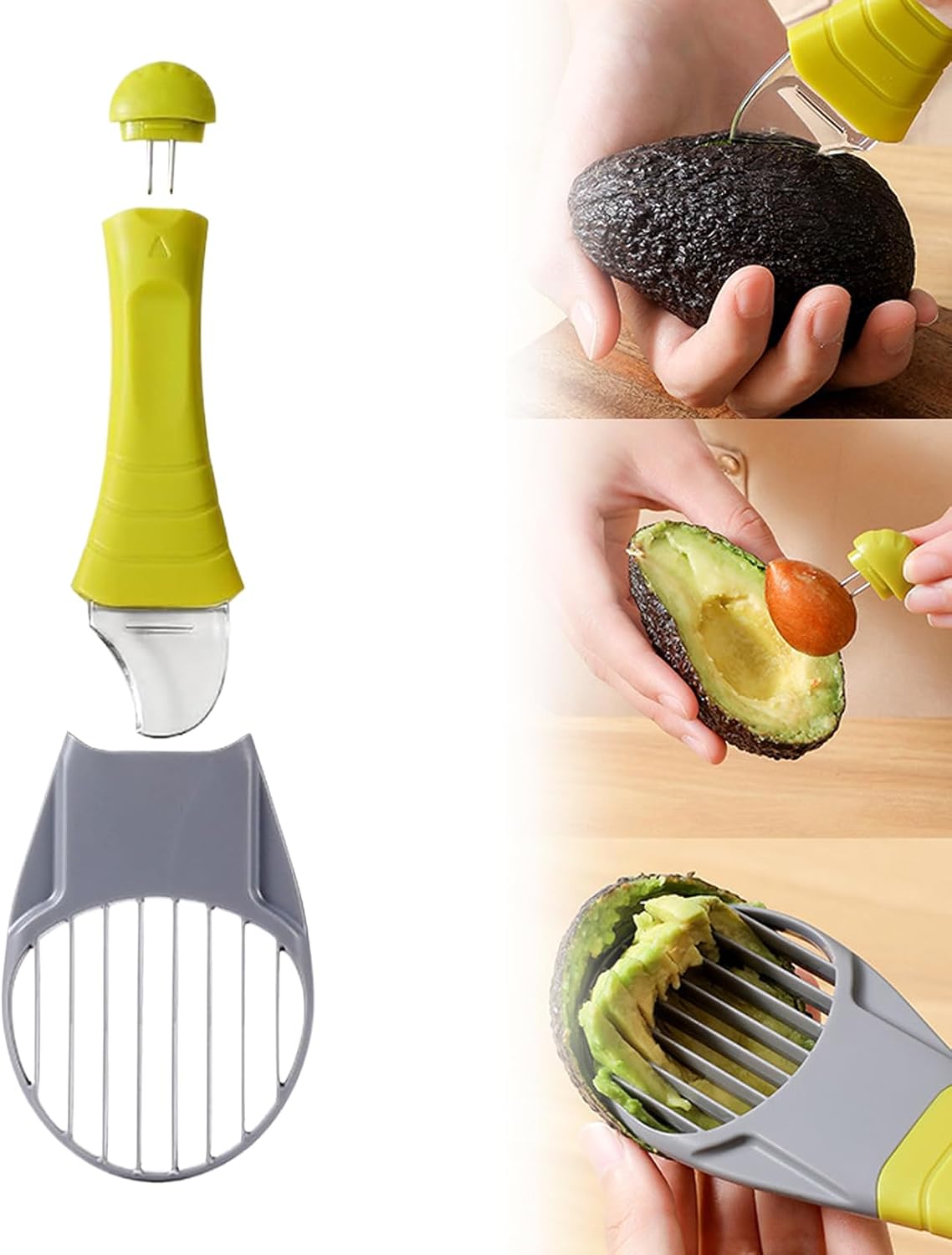 Avocado Slicer Tool 3 in 1, Avocado Cutter Tool, Avocado Peeler – 3-in-1: Slice/Pit/Scoop, Safe & Easy for All Ages, Slides into Drawer, Great Gift for Friends/Colleagues – Avacado Tool