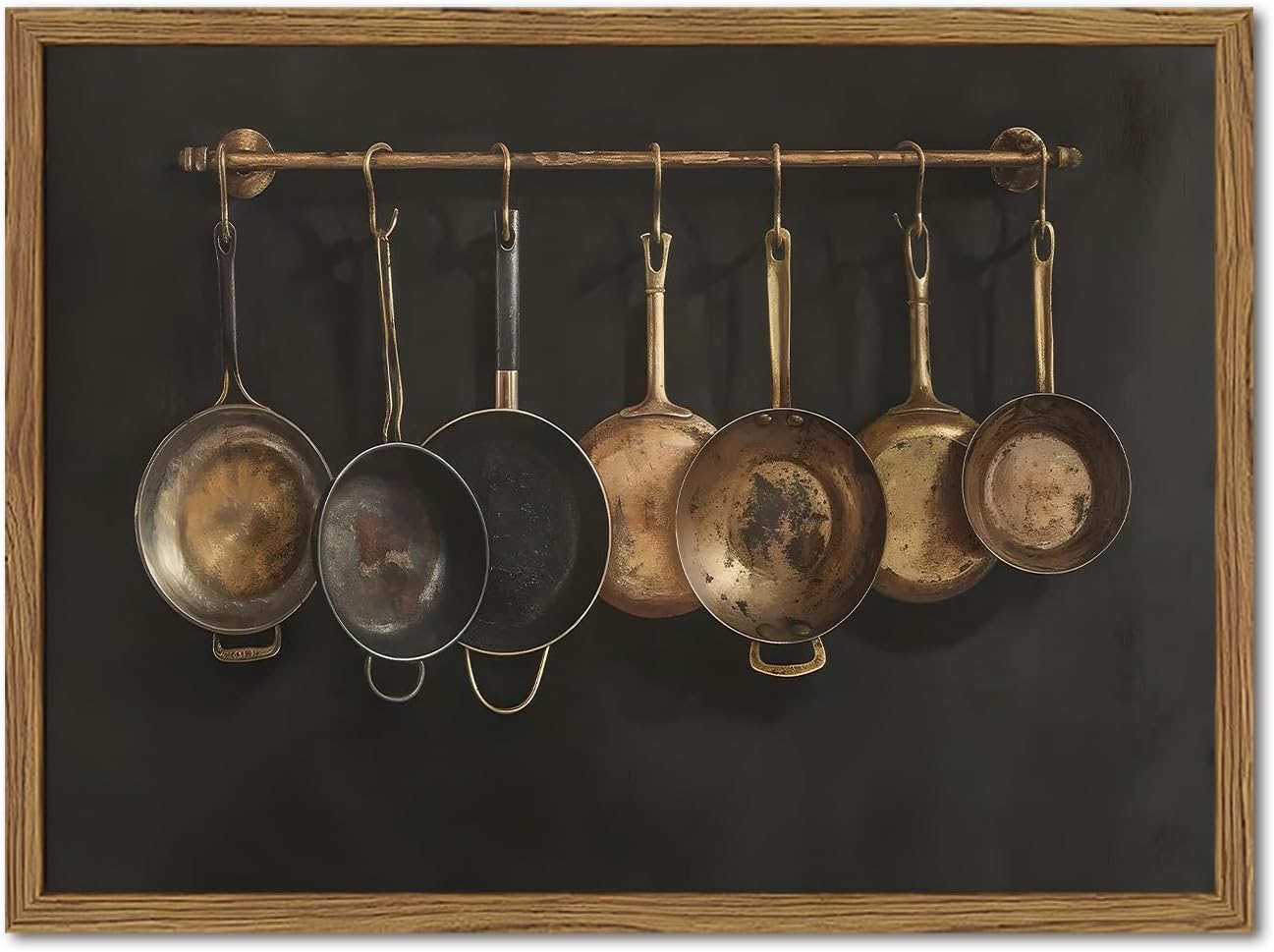 Framed Vintage Kitchen Canvas Wall Art, Farmhouse Pans Pictures Wall Decor Prints, Rustic Hanging Pots Paintings Poster Antique Home Decor Artwork for Dining Room Living Room 12×16 inch