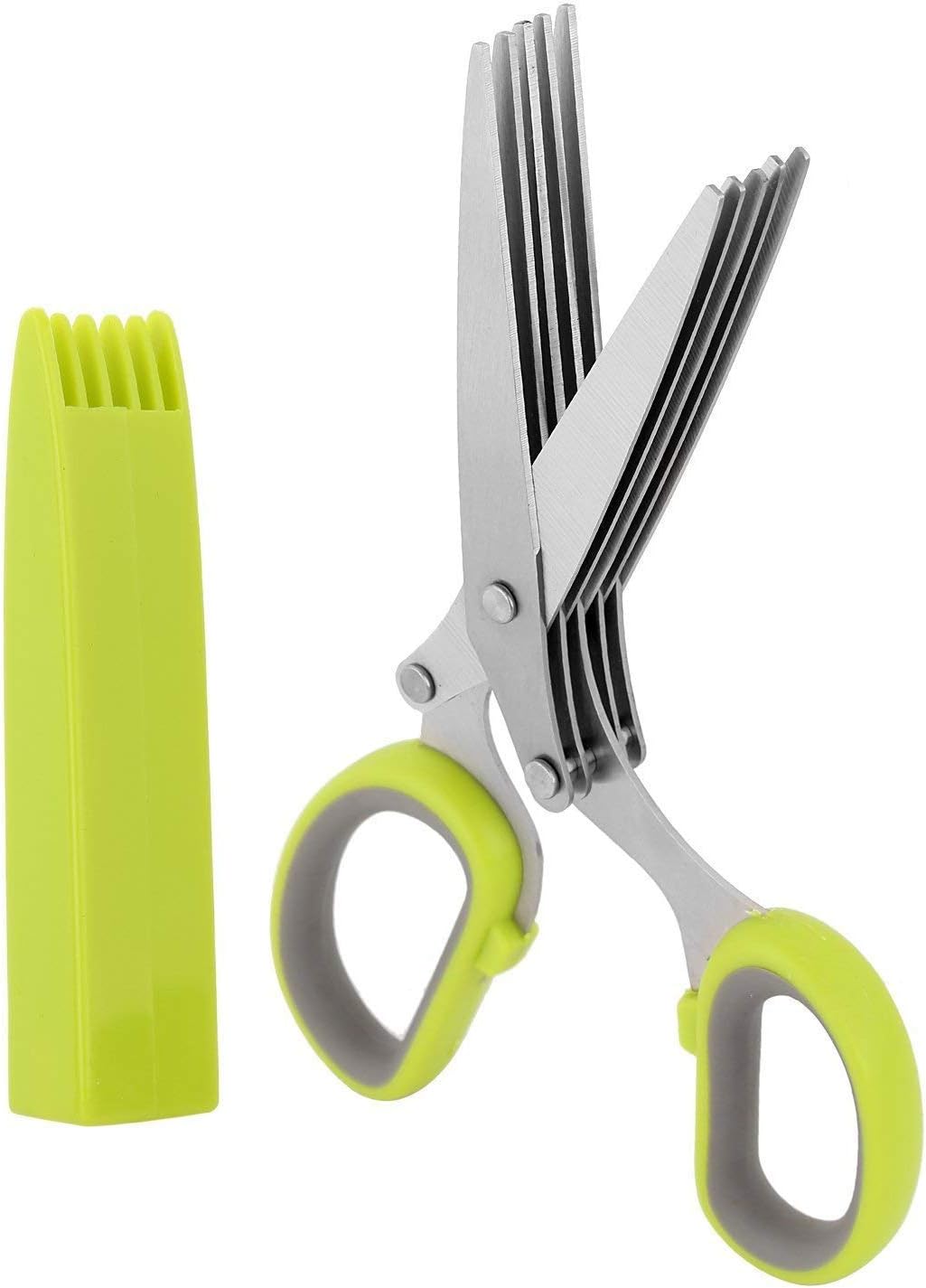 Herb Scissors, Multipurpose 5 Blade Kitchen Cutting Shear with Safety Cover and Cleaning Comb