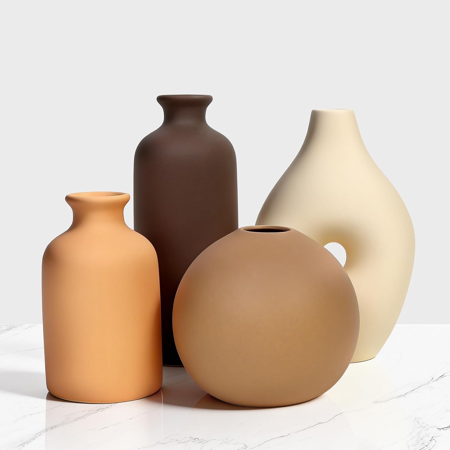 Ceramic Vase Set of 4 Modern Farmhouse Decor Vases for Home Table Centerpiece – Rustic Flower Vases for Living Room Kitchen Shelf Bedroom Office Bathroom Dining and Coffee Table Decor
