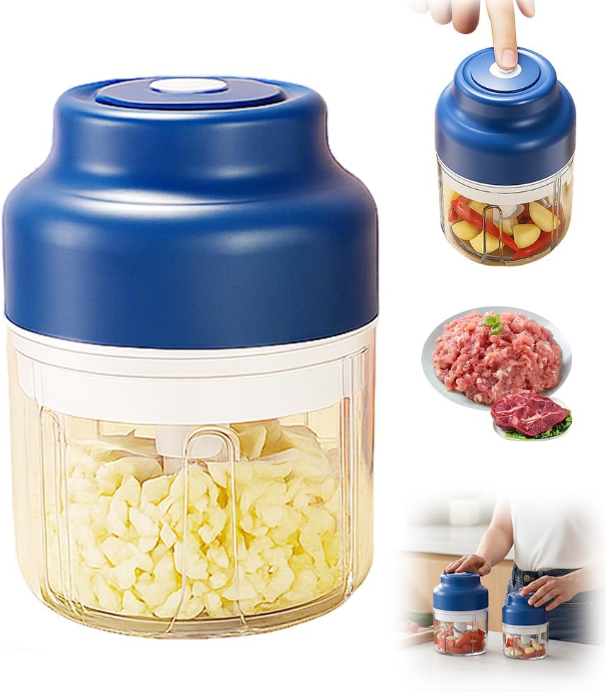 Electric Garlic Chopper, 2026 Mini Food Processor & Food Chopper for Kitchen, Portable Cordless Electric Garlic Crusher with 6 Stainless Steel Blades, Small Mincer for Onion Spices, Blue, 250ML