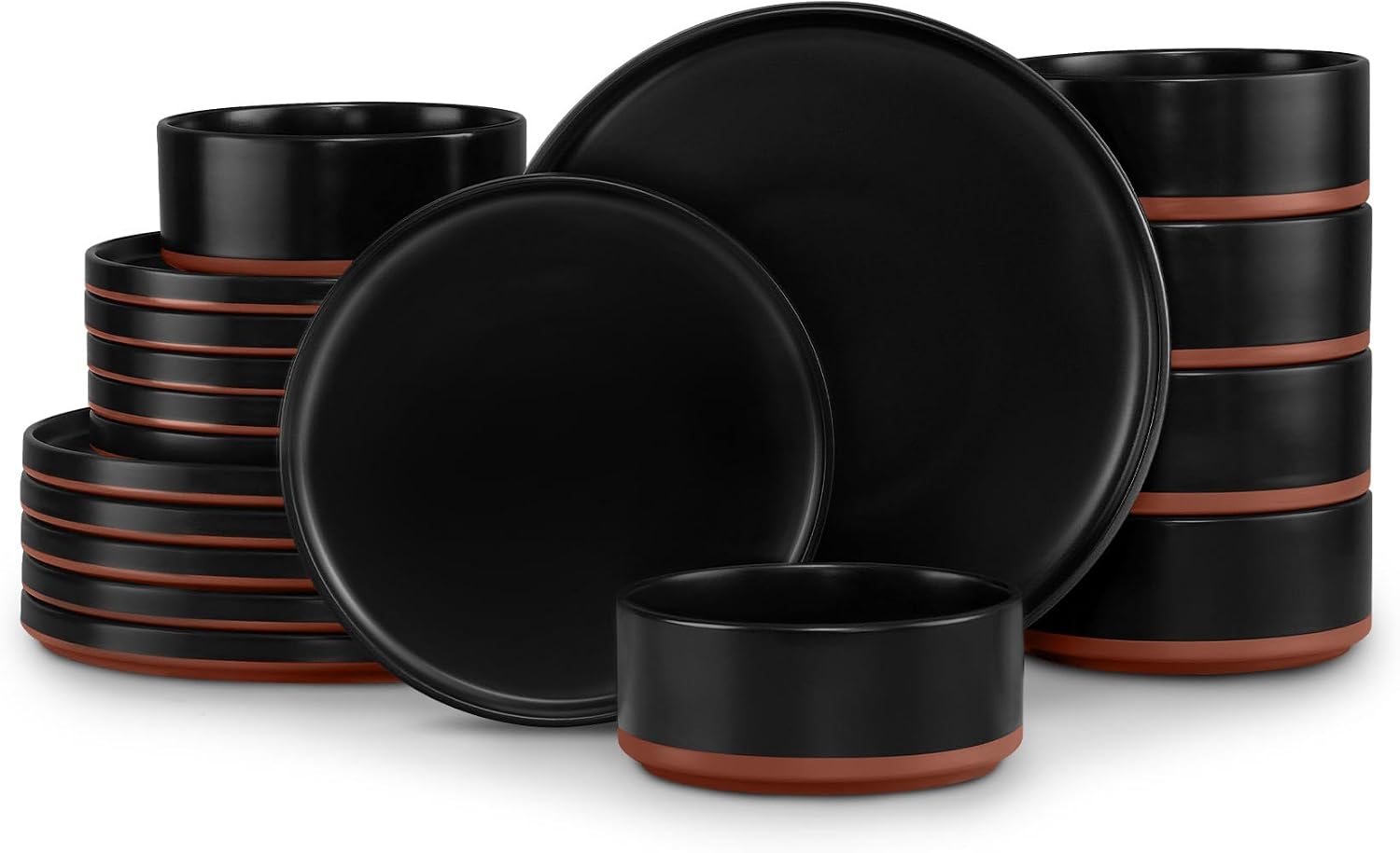 LIANYU Plates and Bowls Sets, 18 Pieces Stoneware Dinnerware Set for 6, Modern Kitchen Dinner Set Ceramic Dishware Dishes Set, Microwave and Dishwasher Safe, Charcoal Black
