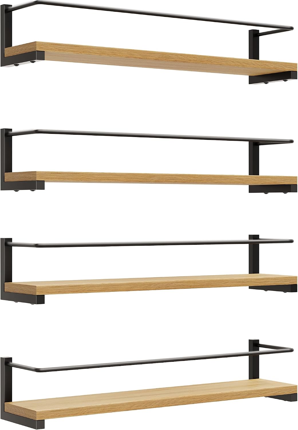 OROPY Wooden Spice Rack Wall Mounted, Over the Stove, Kitchen Wall, 4 Pack | Space-Saving Hanging Rack, Rustic Spice Rack Organizer for Cabinet, for Spice Jars & Seasonings