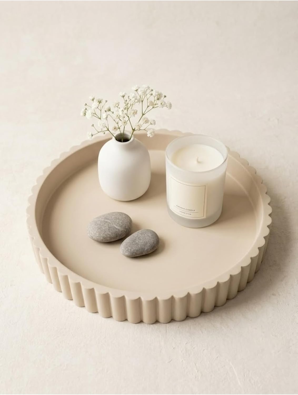 11-Inch Concrete Round Tray Home Decor for Coffee Table Decor – Round Coffee Table Tray – Circular Kitchen Island Trays – Decorative Trays- Beige