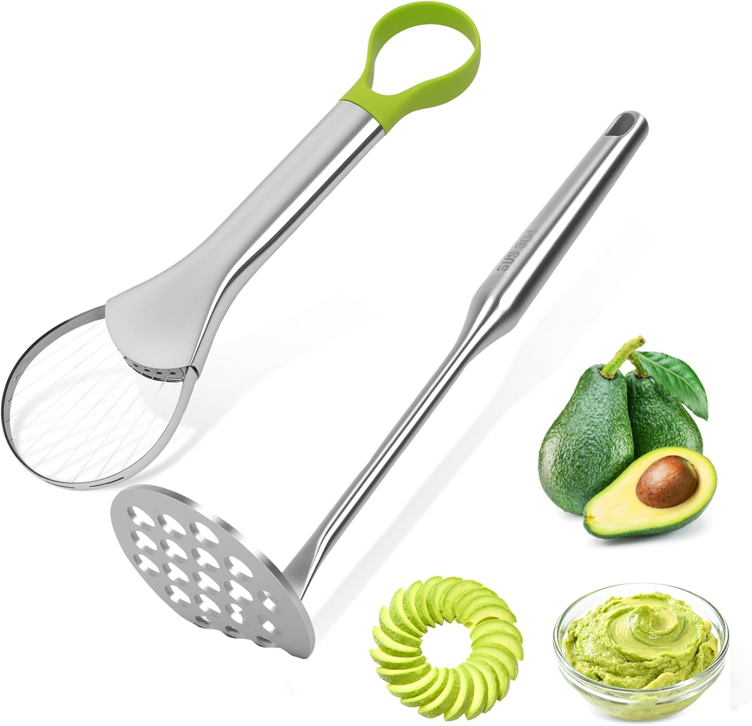 Avocado Slicer,Stainless Steel Avocado Slicer Tool and Avocado Smasher Tool,Quickly Slices Thinly and Masher,Suitable for Avocados,Potatoes,Dragon Fruit and Other Fruits Vegetables
