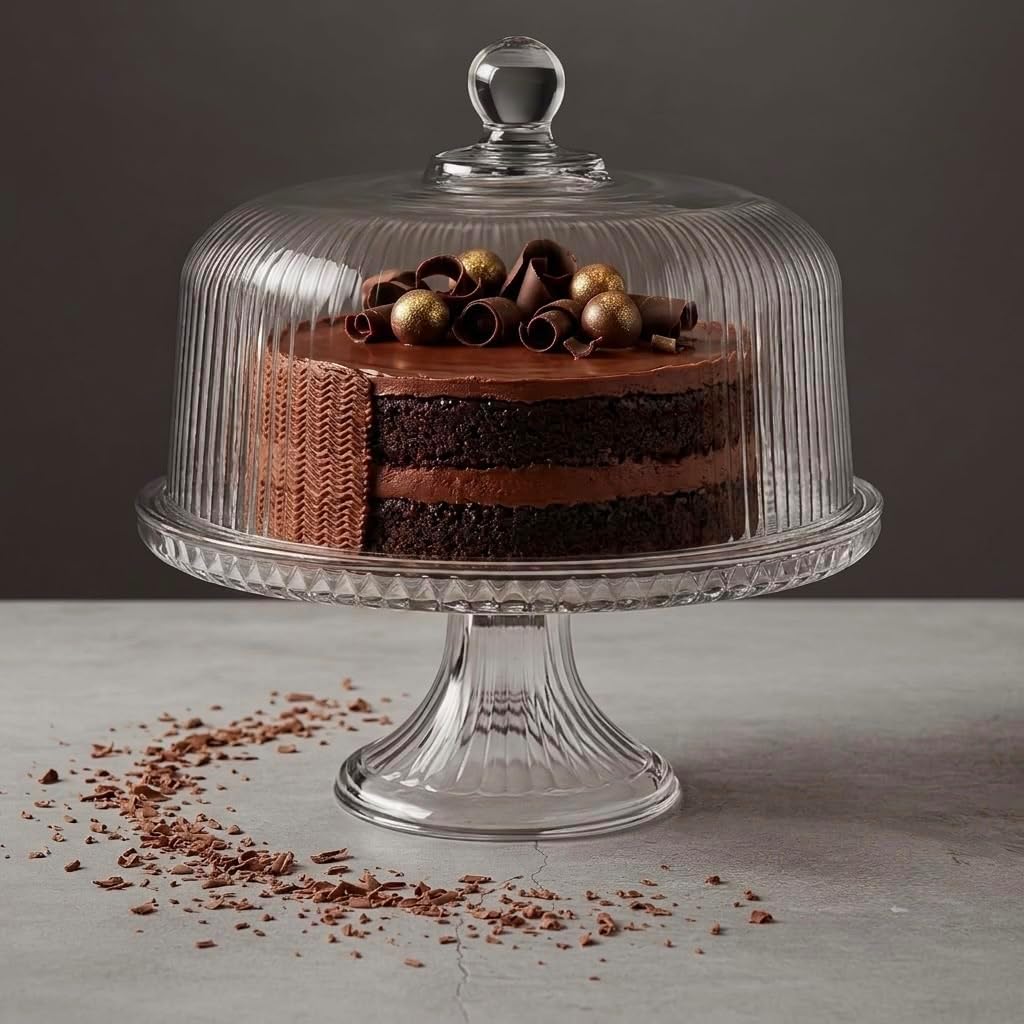 Vintage-Style Glass Cake Stand with Dome Lid – Crystal Dessert Display Glass Cake Stand with Lid for Cakes, Cupcakes, Pastries & Fruits – Elegant Cake Holder with Cover, Timeless Table Décor