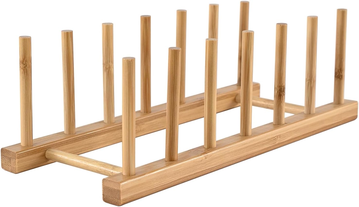 INNERNEED Bamboo Wooden Dish Rack, Vertical Plate & Lid Organizer | for Kitchen Cabinet or Countertop, Drying Stand for Dishes, Cutting Boards