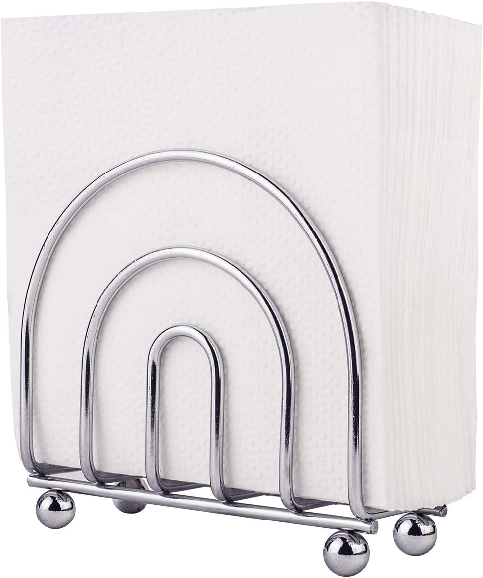 Chrome Paper Napkin Holder & Tissue Dispenser for Kitchen Countertops | Classic metal organizer for dining tables, picnics & patios. Stable dispenser perfect for indoor or outdoor entertaining.