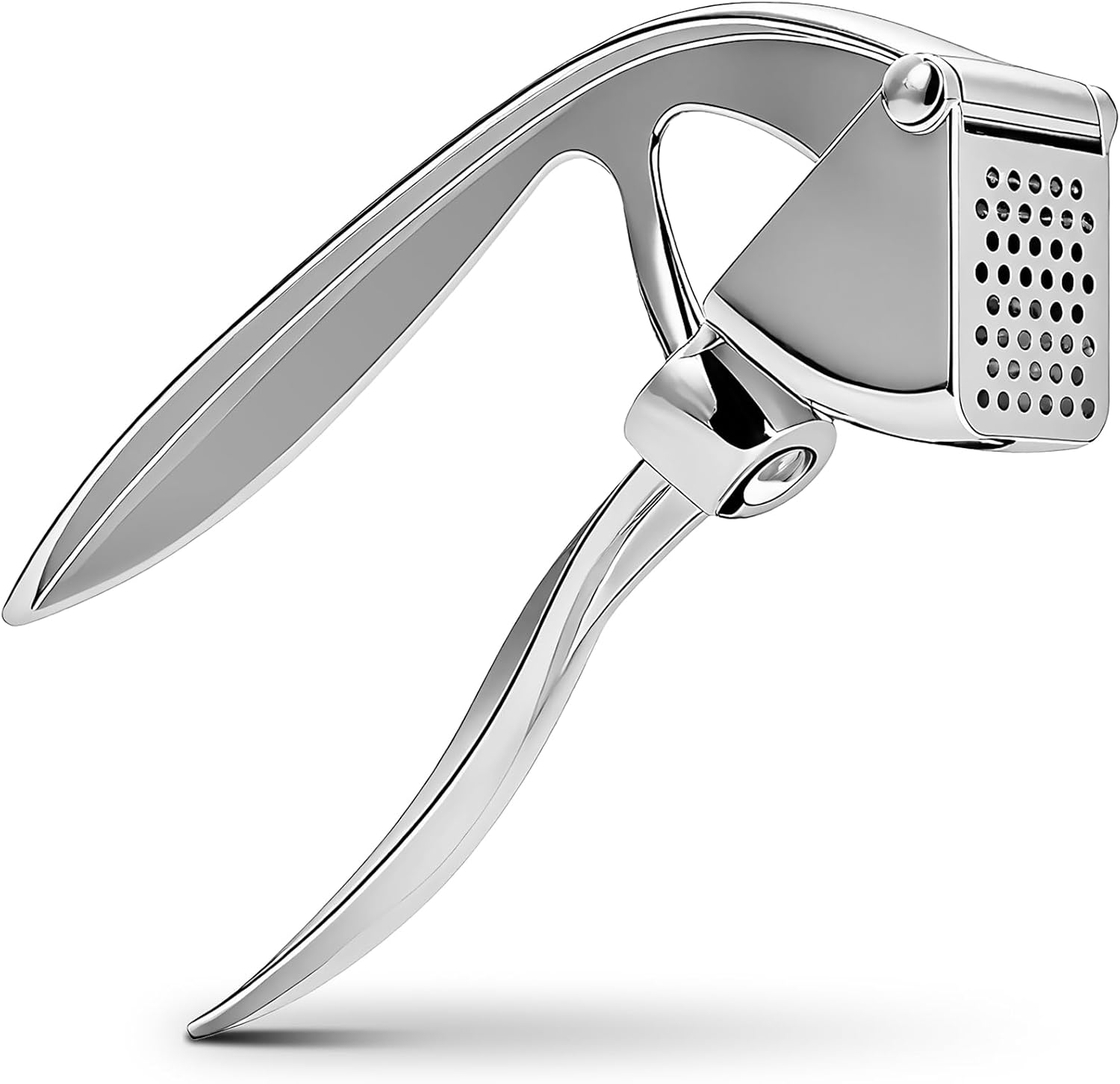 Garlic Press, Premium Metal Garlic Crusher Tool, Heavy Duty Garlic Mincer with Ergonomic Handle, Rust Proof & Dishwasher Safe, Easy to Squeeze and Clean -Silver