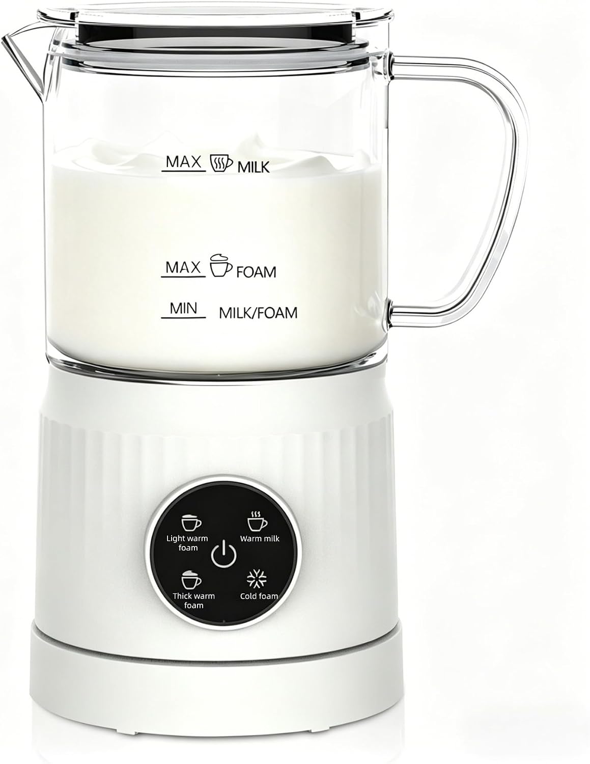 Casimhu 4-in-1 Milk Frother, Electric Milk Frother and Steamer with LED Touch Screen, Ceramic Lining Bottom, Milk Warmer 13.52oz for Lattes, Cappuccinos, and Macchiatos at Home, White
