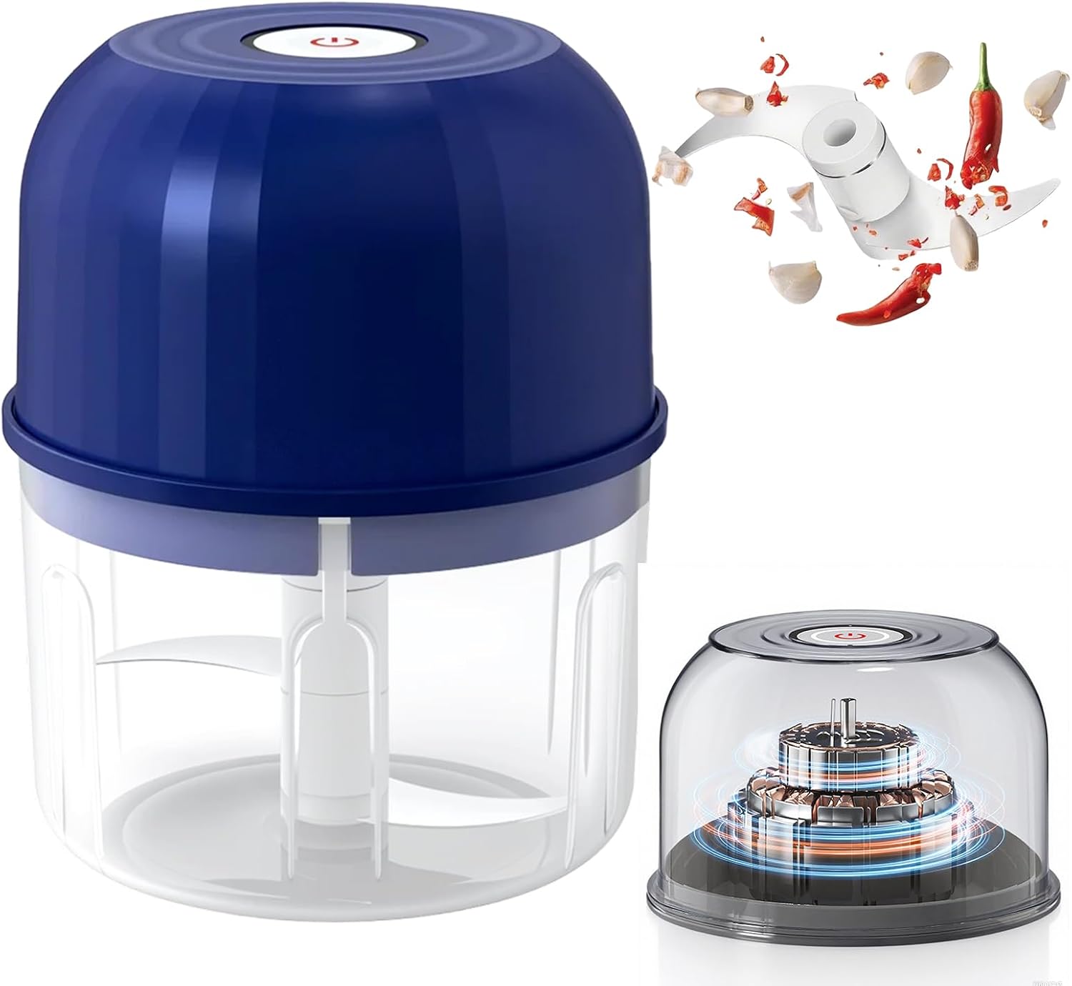 Electric Garlic Chopper, 2026 New Rechargeable Portable and Cordless Mini Food Processor, Vegetable Chopper with Stainless Steel Blade for Kitchen Food Processor (BLUE)