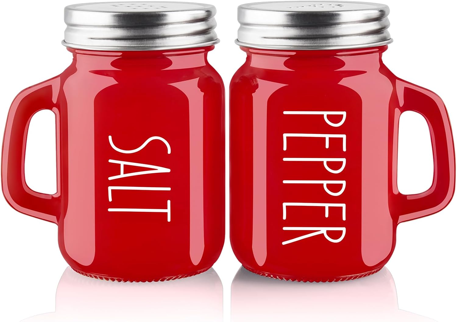 Red Salt and Pepper Shakers Set, ZOSUJO 4 oz Cute Modern Glass Christmas Red Shaker Sets with Stainless Steel Lids, Red Kitchen Decor and Accessories for Home Restaurants Weddings