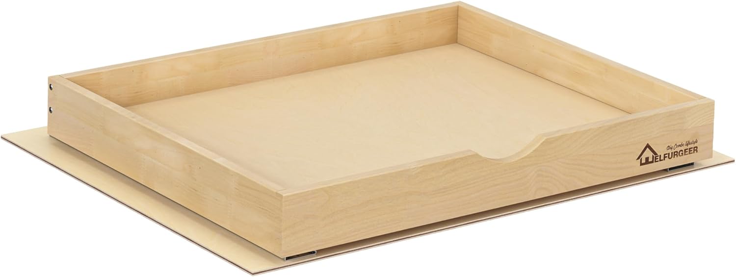 WelFurGeer Premium Birchwood Pull-Out Cabinet Drawers, 26″ W x 21″ D Pull Out Cabinet Organizer, Heavy-Duty Cabinet Organizer with Easy Installation, Space-Saving Pullout Drawer for Home & Kitchen