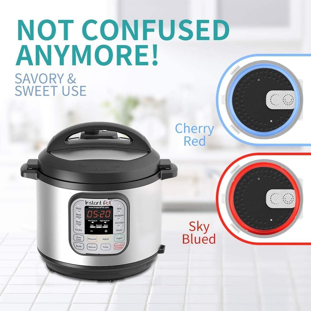 Silicone Sealing Ring for Instant Pot Sealing ring for 6 / 5Qt, Savory Sky Blue & Sweet Cherry Red Sweet and Savory, Food-grade Silicone Fits IP-DUO60, IP-LUX60, IP-DUO50, IP-LUX50, Smart-60 2-Pack