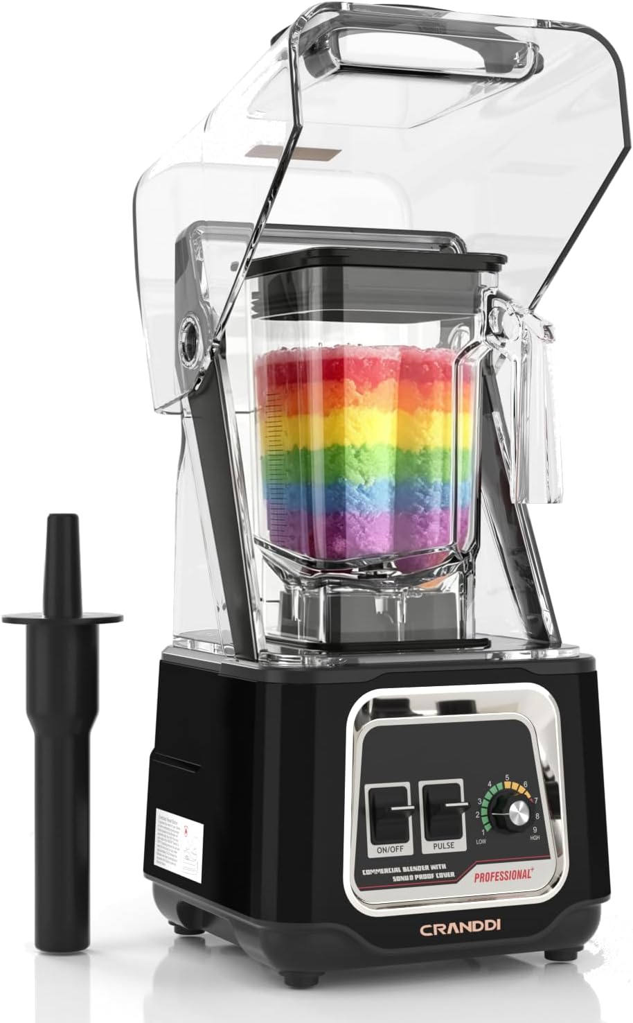 CRANDDI Commercial Blender, 2200W Countertop Blenders with Removable Shield, Quiet Smoothie Blender for Shakes and Ice Crushing, 52oz, 38000 RPM Professional Blenders for Kitchen, K80 (Black)
