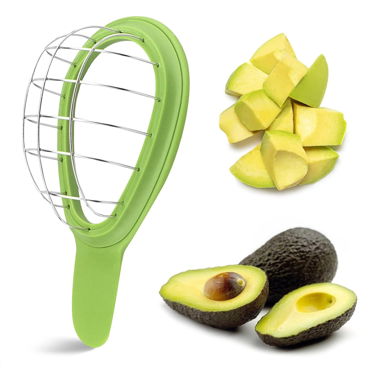 Avocado Slicer Tool – 3.2 x 6.3 Inches Avocado Cuber Tool with Ergonomic Handle, Easy to Use and Clean, Food-Grade Plastic and Stainless Steel, Good for Salads, Guacamole, or Smoothie