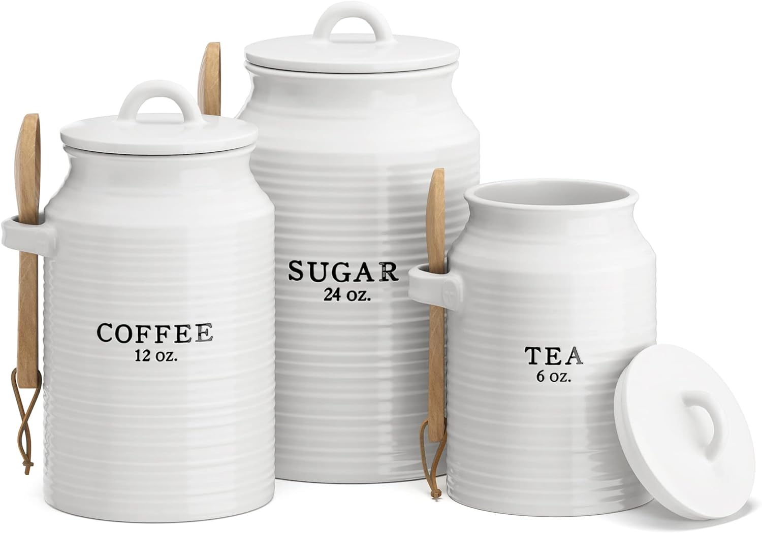 Barnyard Designs Canister Set for Kitchen Counter, Coffee Tea Sugar Container Ceramic Set, Decorative Canisters, Rustic Farmhouse Canister Jars, White (Coffee/Sugar/Tea)
