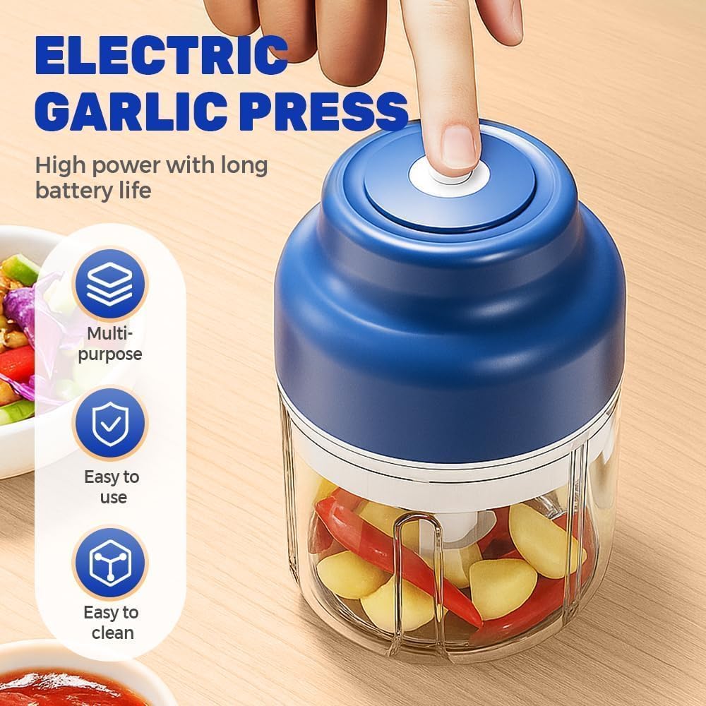 2026 Upgrade Electric Garlic Chopper, Electric Mini Food Processor Portable Veggie Cutter Chopper, USB Rechargeable Wireless Food Chopper for Mashing Garlic, Chili, Onion, Fruit, Ginger (Green 250m)