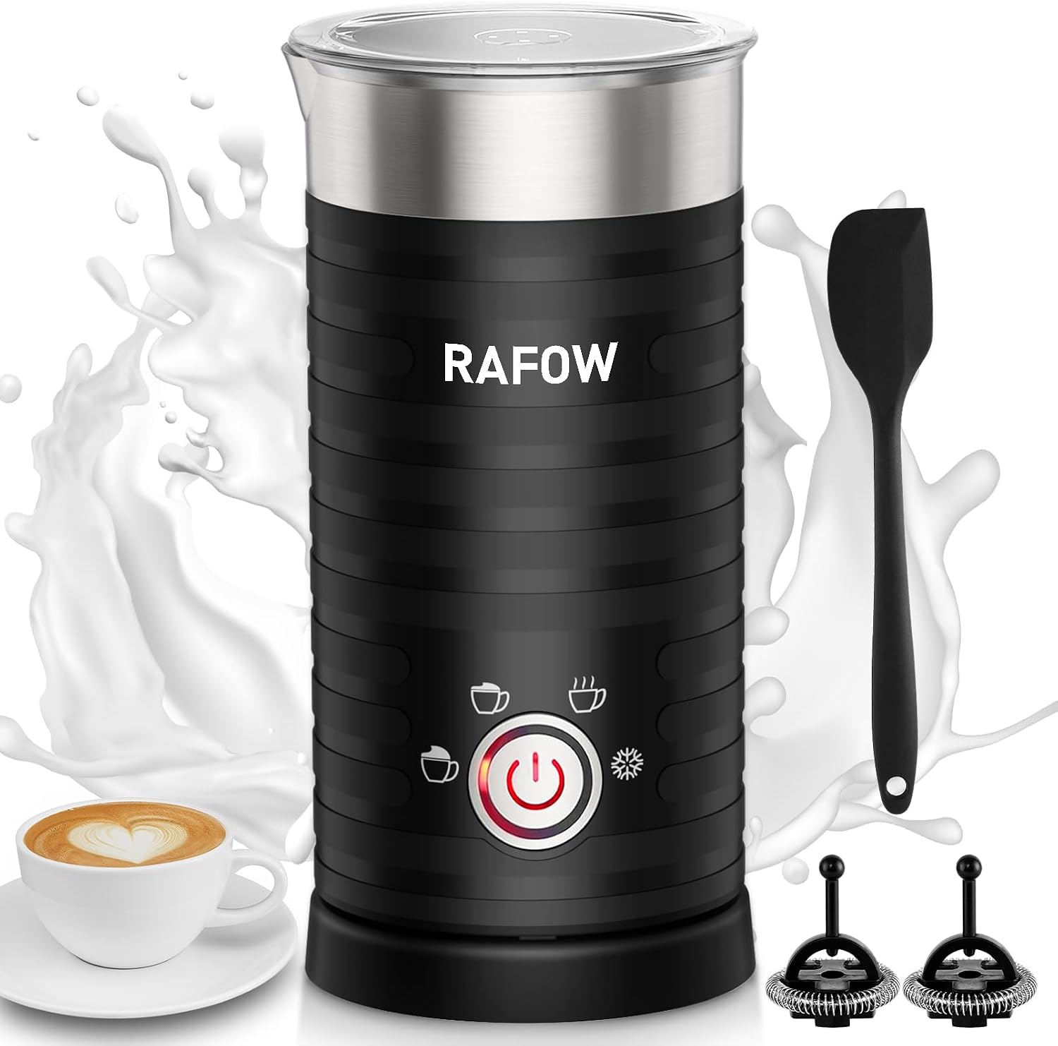 4 In 1 Electric Milk Frother Steamer – Hot and Cold Coffee Foam Froth Maker 350ml/12oz, Automatic Milk Warmer Foamer for Latte, Cappuccinos, Macchiato, Chocolate