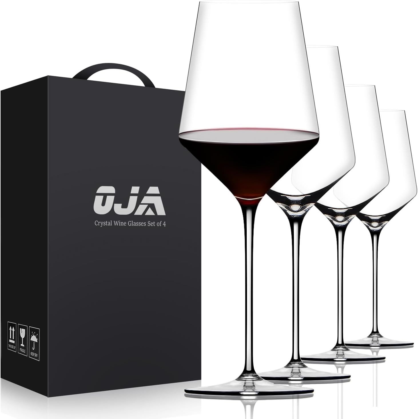 Red Wine Glasses Set of 4, Premium Crystal Wine Glasses Hand Blown,15 oz,Thin Rim,Long Stem,Perfect for Red or White,Daily Use,Unique Wedding Anniversary or Birthday Gift
