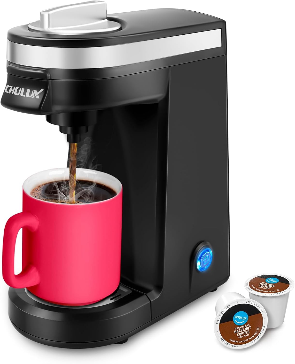 CHULUX Single Serve Coffee Maker for K Capsule and Ground Coffee, Single Cup Coffee Machine, Black