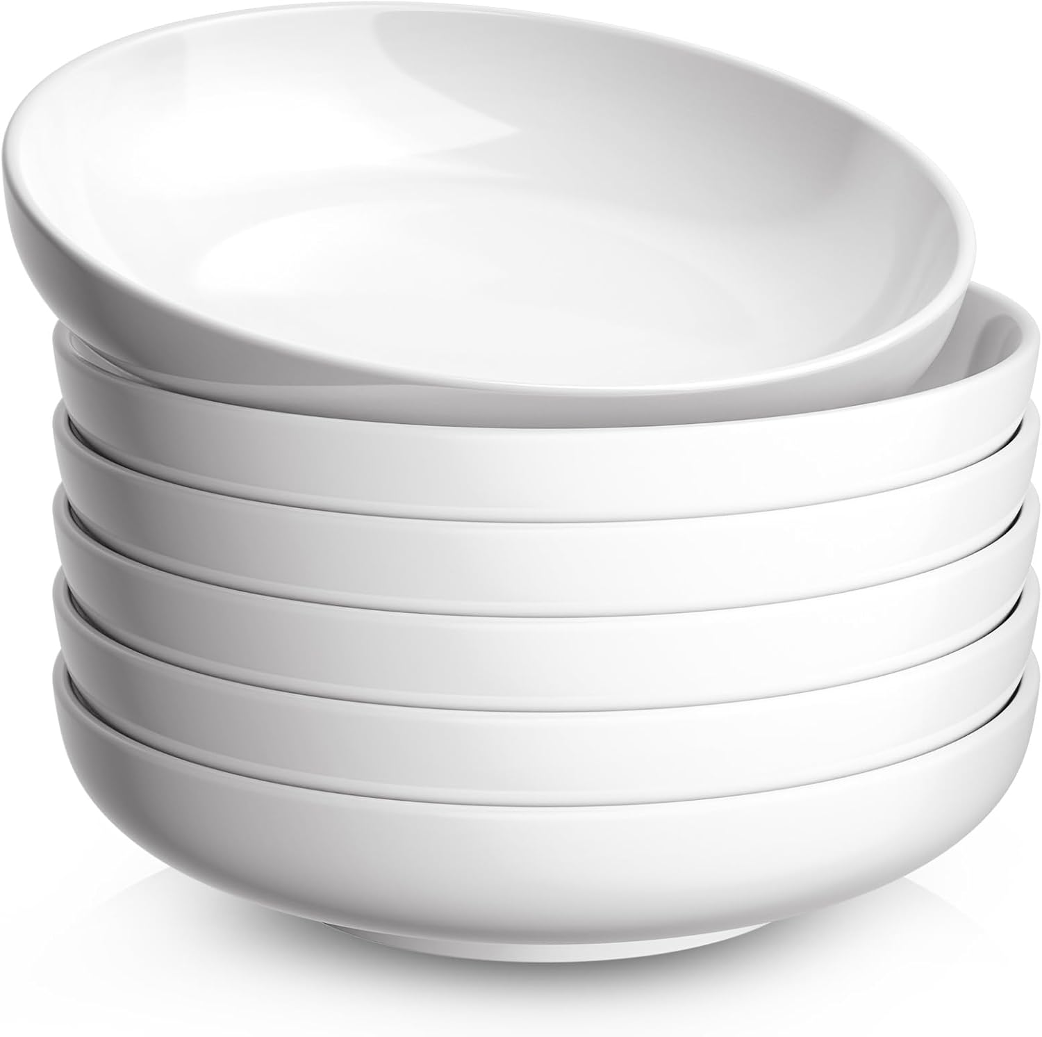 Quatish Pasta Bowls 30oz Set of 6, Salad Bowls Soup Bowl for Kitchen, Microwave & Dishwasher Safe, Large Porcelain Wide and Shallow Serving Bowl, White Dinner Plates, Dinnerware Set, Gift