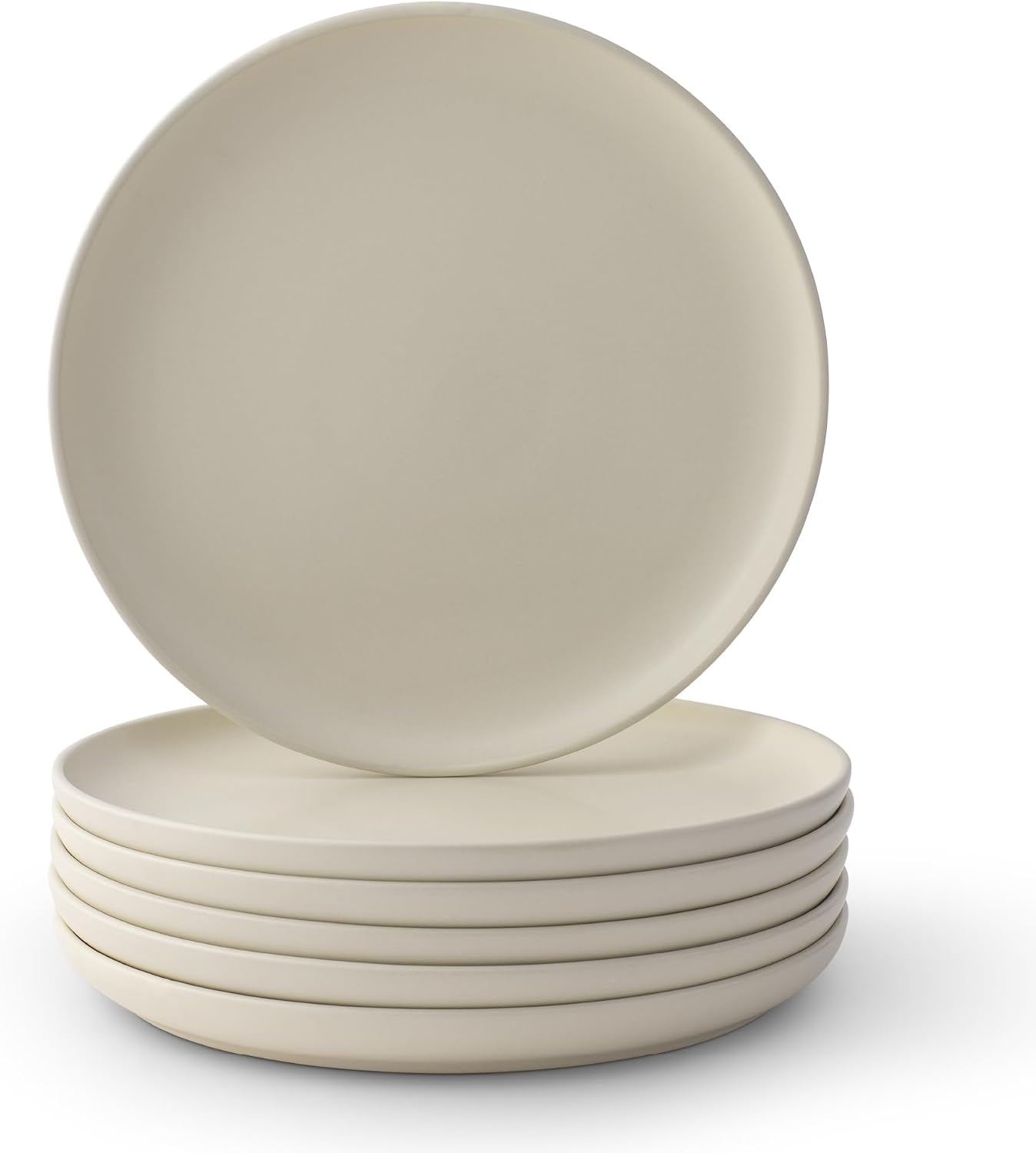JoyJolt Mesa Stoneware Dinner Plates Set of 6, 10.5” Dish Set, Dishwasher and Microwave Safe Plate Set, Modern Rustic Dinnerware, Kitchen Serving Dishes – Matte White (Linen)