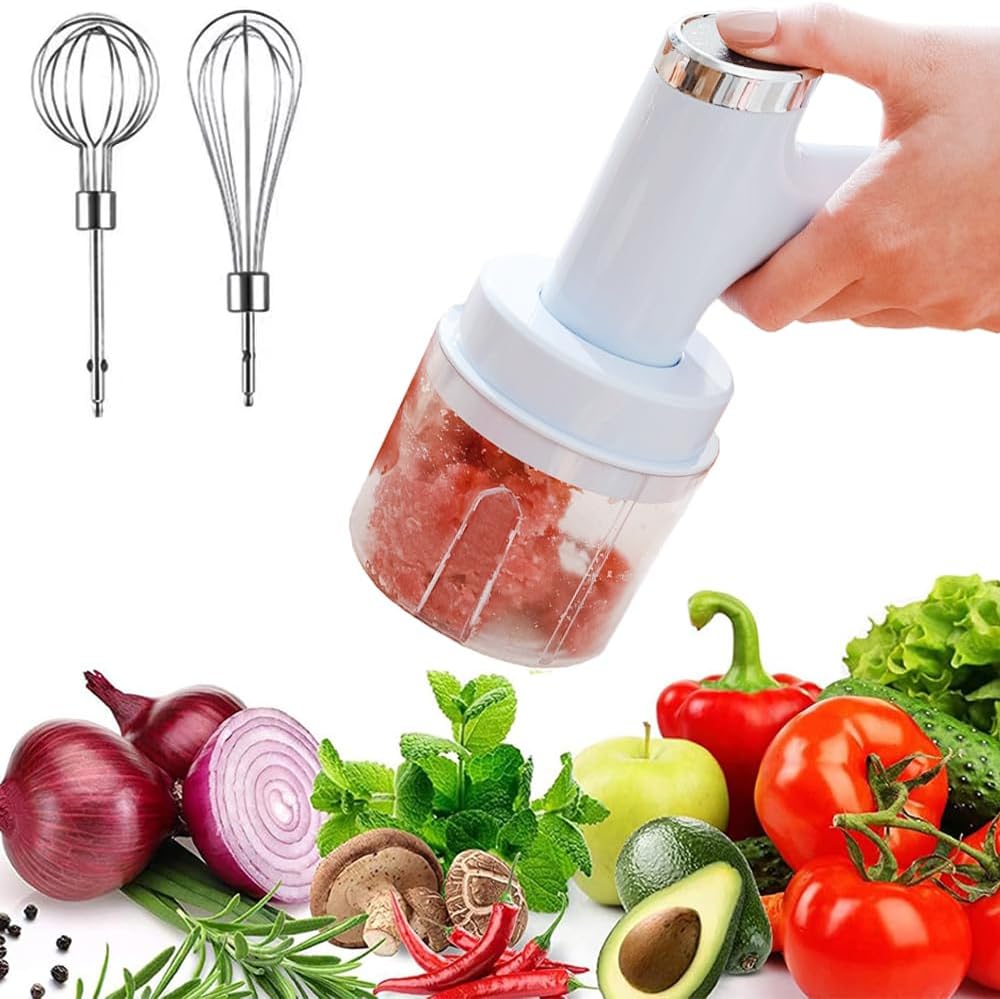 Powerful Multi-Function Electric Vegetable Chopper/Mini Food Processor/Food Slicer/Electric Egg Beater/Whisk/Hand Mixer Handheld Your Kitchen’s Trusted Helper